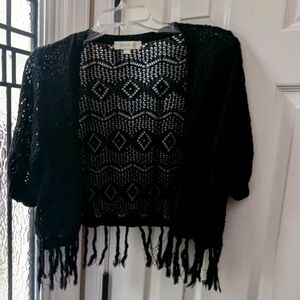 Boho Short-waisted tasseled cardigan sweater